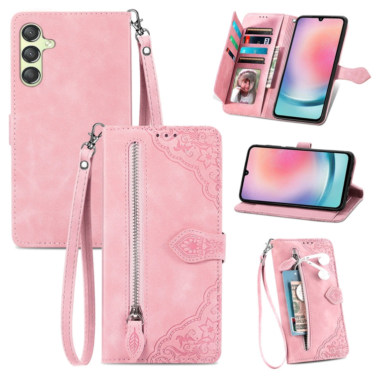 Custodia per telefono in pelle con cerniera fiore in rilievo, For Samsung Galaxy C55, For Samsung Galaxy M55, For Samsung Galaxy A25 5G