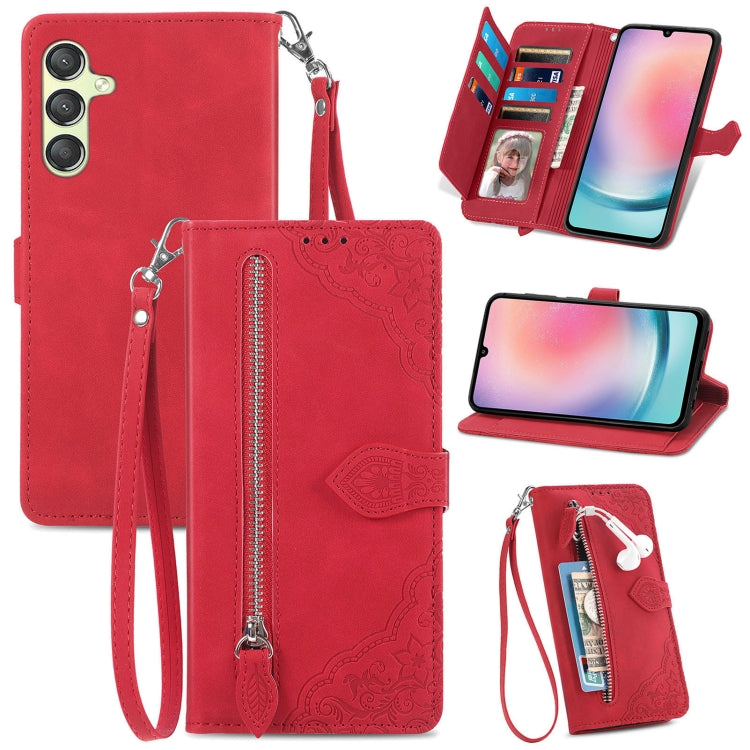 Custodia per telefono in pelle con cerniera fiore in rilievo, For Samsung Galaxy C55, For Samsung Galaxy M55, For Samsung Galaxy A25 5G