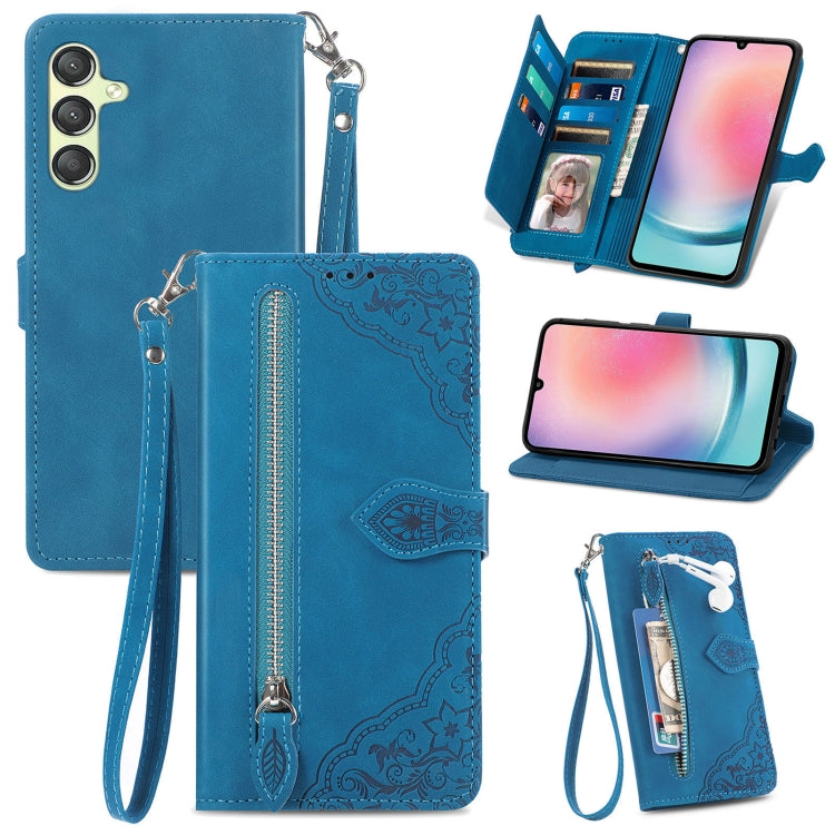 Custodia per telefono in pelle con cerniera fiore in rilievo, For Samsung Galaxy C55, For Samsung Galaxy M55, For Samsung Galaxy A25 5G