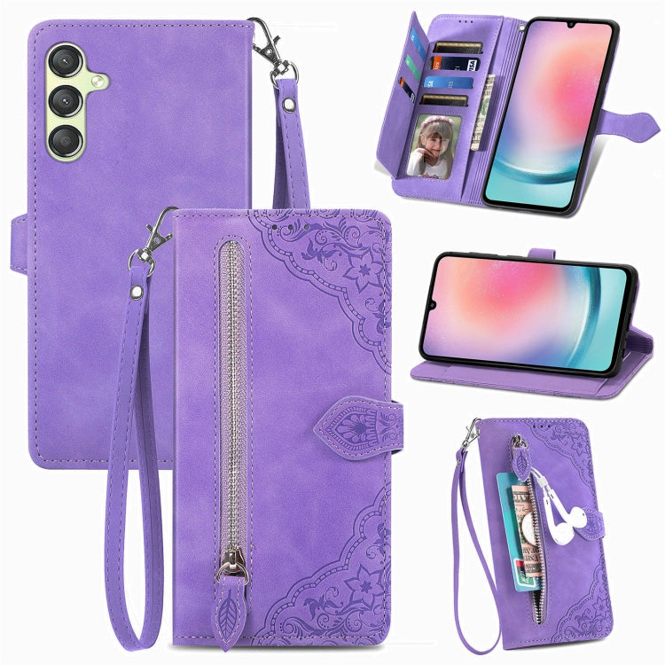 Custodia per telefono in pelle con cerniera fiore in rilievo, For Samsung Galaxy C55, For Samsung Galaxy M55, For Samsung Galaxy A25 5G
