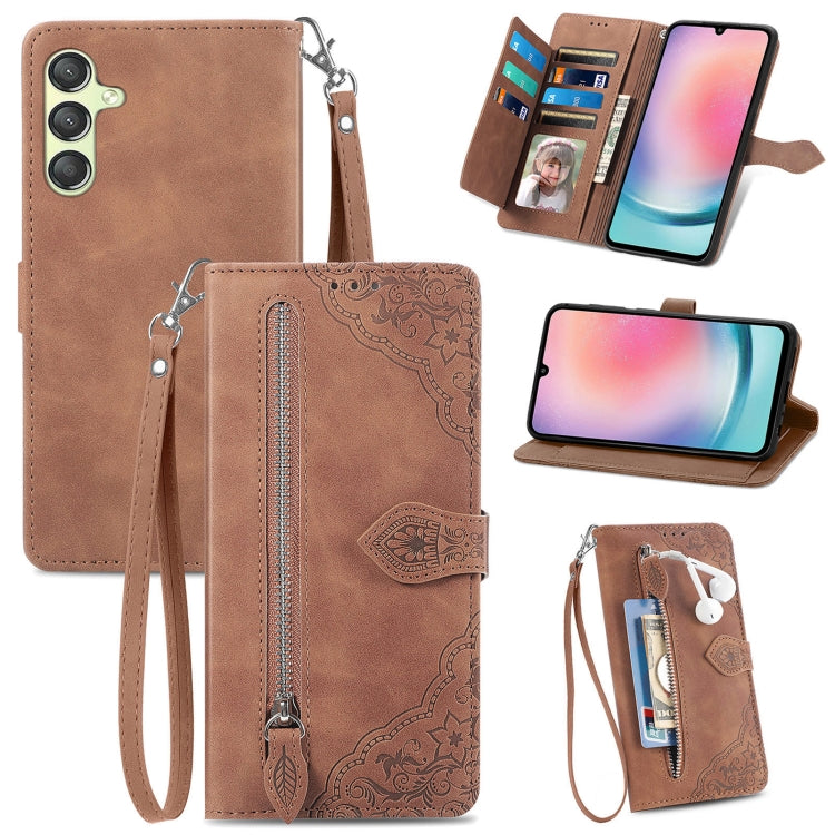 Custodia per telefono in pelle con cerniera fiore in rilievo, For Samsung Galaxy C55, For Samsung Galaxy M55, For Samsung Galaxy A25 5G