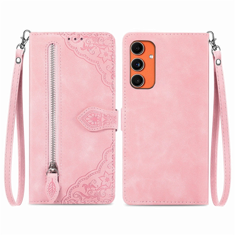 Custodia per telefono in pelle con cerniera fiore in rilievo, For Samsung Galaxy C55, For Samsung Galaxy M55, For Samsung Galaxy A25 5G