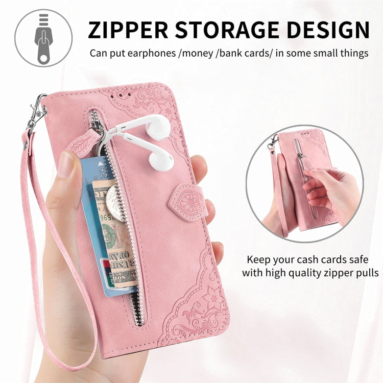 Custodia per telefono in pelle con cerniera fiore in rilievo, For Samsung Galaxy C55, For Samsung Galaxy M55, For Samsung Galaxy A25 5G