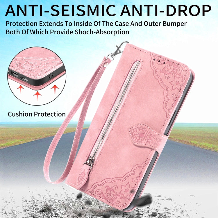 Custodia per telefono in pelle con cerniera fiore in rilievo, For Samsung Galaxy C55, For Samsung Galaxy M55, For Samsung Galaxy A25 5G