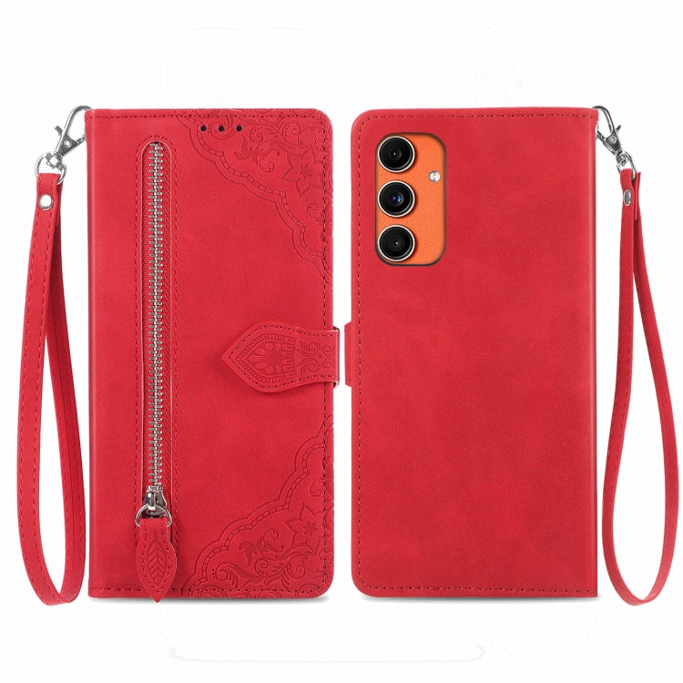 Custodia per telefono in pelle con cerniera fiore in rilievo, For Samsung Galaxy C55, For Samsung Galaxy M55, For Samsung Galaxy A25 5G