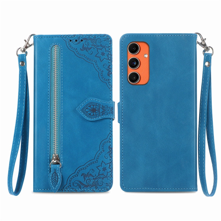 Custodia per telefono in pelle con cerniera fiore in rilievo, For Samsung Galaxy C55, For Samsung Galaxy M55, For Samsung Galaxy A25 5G