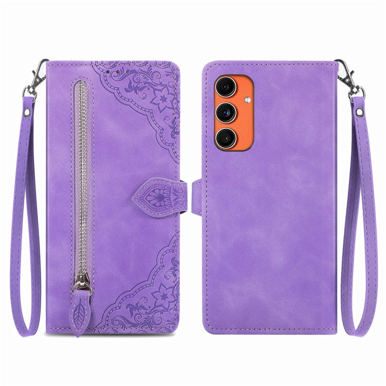 Custodia per telefono in pelle con cerniera fiore in rilievo, For Samsung Galaxy C55, For Samsung Galaxy M55, For Samsung Galaxy A25 5G