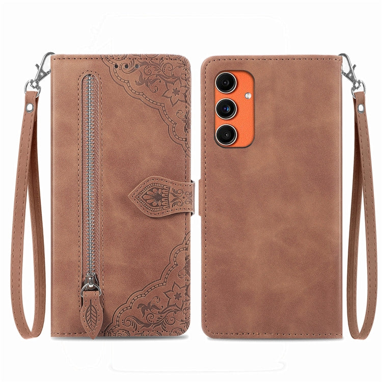 Custodia per telefono in pelle con cerniera fiore in rilievo, For Samsung Galaxy C55, For Samsung Galaxy M55, For Samsung Galaxy A25 5G