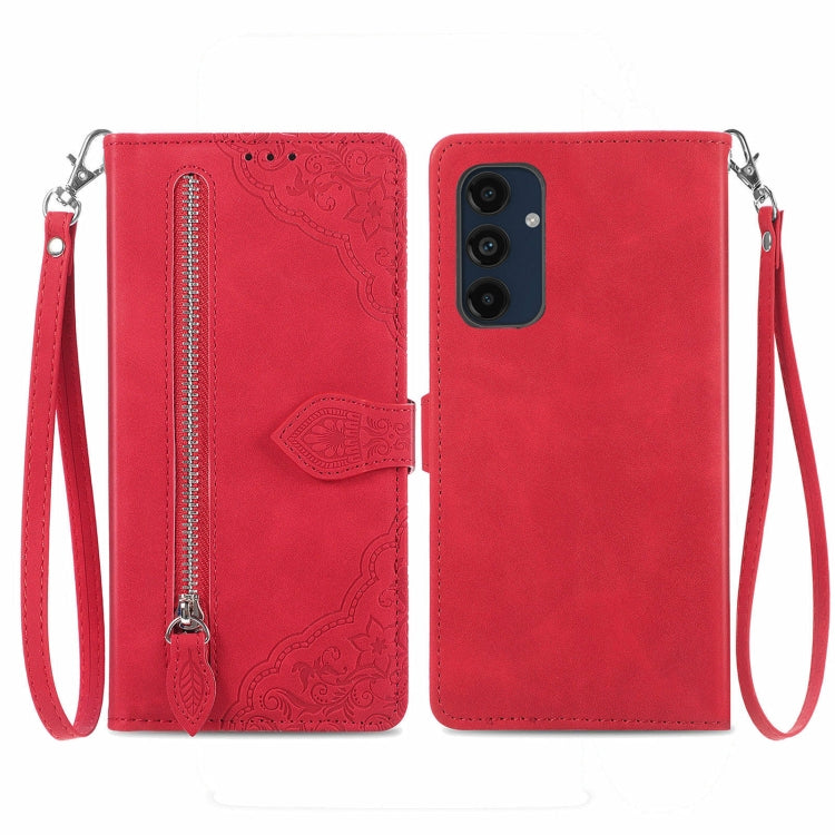 Custodia per telefono in pelle con cerniera fiore in rilievo, For Samsung Galaxy C55, For Samsung Galaxy M55, For Samsung Galaxy A25 5G