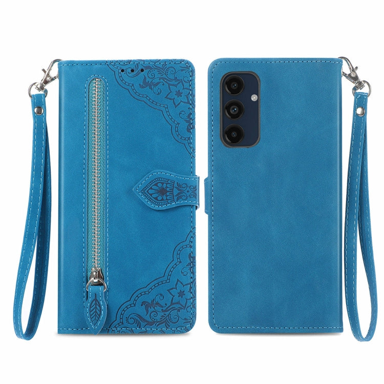 Custodia per telefono in pelle con cerniera fiore in rilievo, For Samsung Galaxy C55, For Samsung Galaxy M55, For Samsung Galaxy A25 5G