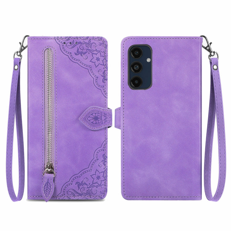 Custodia per telefono in pelle con cerniera fiore in rilievo, For Samsung Galaxy C55, For Samsung Galaxy M55, For Samsung Galaxy A25 5G