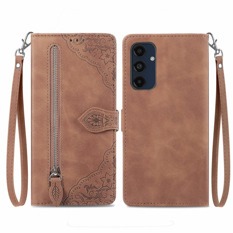 Custodia per telefono in pelle con cerniera fiore in rilievo, For Samsung Galaxy C55, For Samsung Galaxy M55, For Samsung Galaxy A25 5G