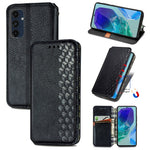 Custodia per telefono in pelle magnetica pressata a griglia cubica, For Samsung Galaxy S25 Ultra 5G, For Samsung Galaxy M55, For Samsung Galaxy A25 5G