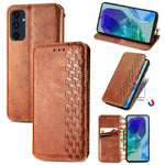 Custodia per telefono in pelle magnetica pressata a griglia cubica, For Samsung Galaxy S25 Ultra 5G, For Samsung Galaxy M55, For Samsung Galaxy A25 5G