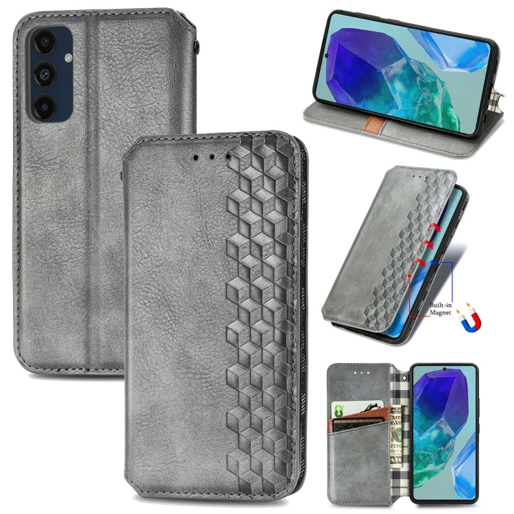 Custodia per telefono in pelle magnetica pressata a griglia cubica, For Samsung Galaxy S25 Ultra 5G, For Samsung Galaxy M55, For Samsung Galaxy A25 5G