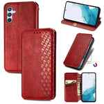 Custodia per telefono in pelle magnetica pressata a griglia cubica, For Samsung Galaxy A26 5G, For Samsung Galaxy A36 5G, For Samsung Galaxy S25 5G, For Samsung Galaxy S25+ 5G