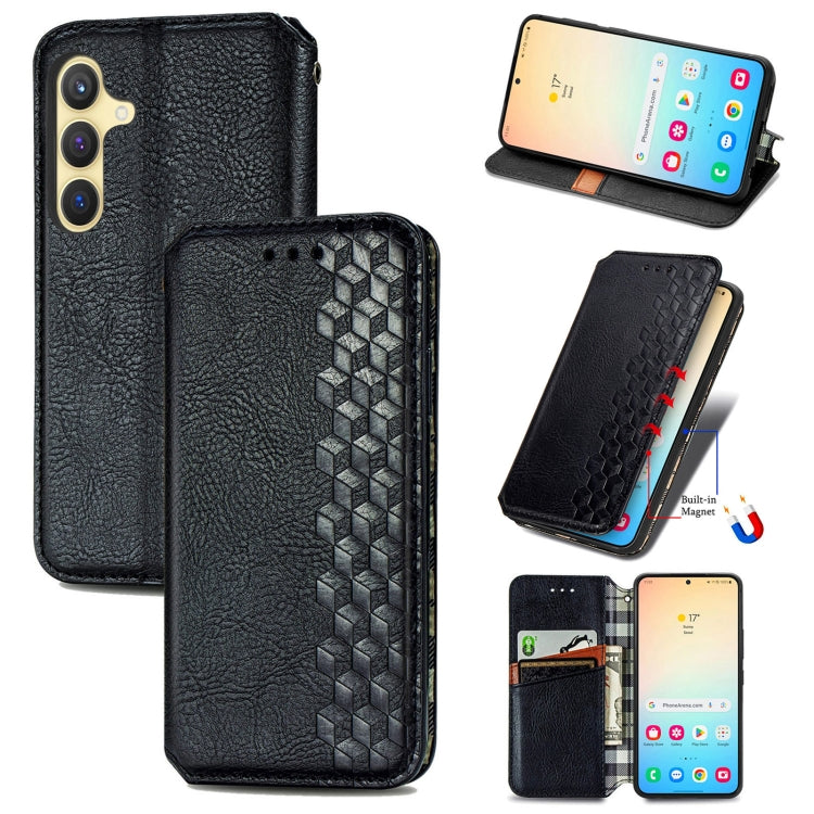 Custodia per telefono in pelle magnetica pressata a griglia cubica, For Samsung Galaxy A26 5G, For Samsung Galaxy A36 5G, For Samsung Galaxy S25 5G, For Samsung Galaxy S25+ 5G