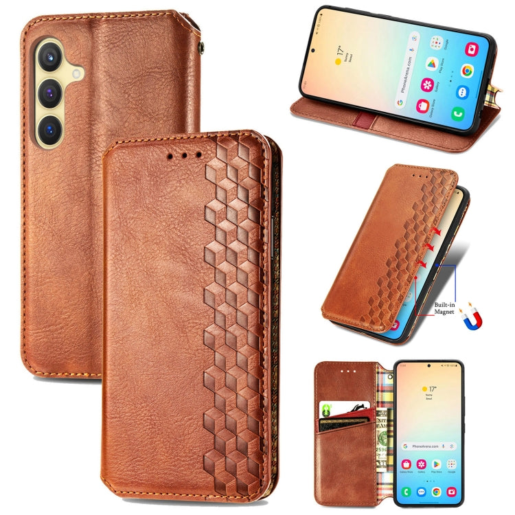 Custodia per telefono in pelle magnetica pressata a griglia cubica, For Samsung Galaxy A26 5G, For Samsung Galaxy A36 5G, For Samsung Galaxy S25 5G, For Samsung Galaxy S25+ 5G