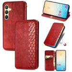Custodia per telefono in pelle magnetica pressata a griglia cubica, For Samsung Galaxy A26 5G, For Samsung Galaxy A36 5G, For Samsung Galaxy S25 5G, For Samsung Galaxy S25+ 5G