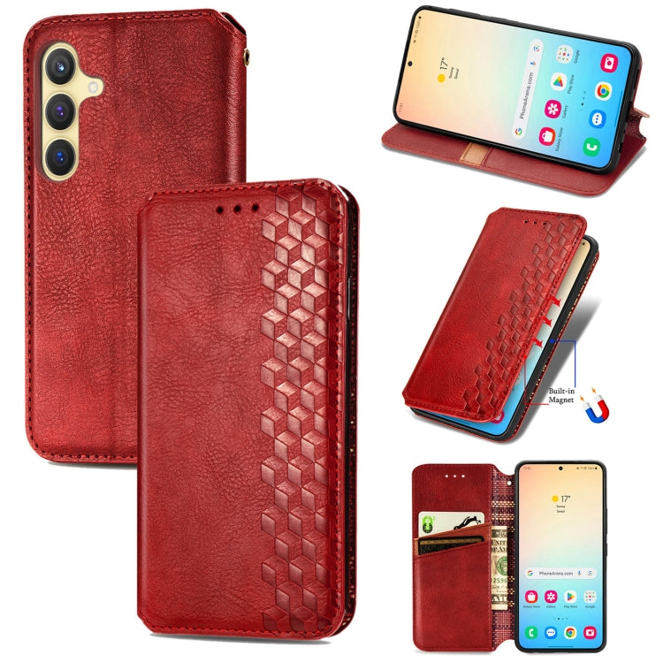Custodia per telefono in pelle magnetica pressata a griglia cubica, For Samsung Galaxy A26 5G, For Samsung Galaxy A36 5G, For Samsung Galaxy S25 5G, For Samsung Galaxy S25+ 5G
