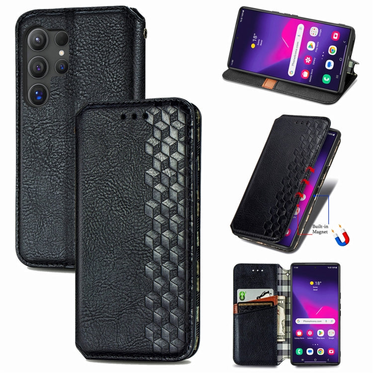 Custodia per telefono in pelle magnetica pressata a griglia cubica, For Samsung Galaxy S25 Ultra 5G, For Samsung Galaxy M55, For Samsung Galaxy A25 5G