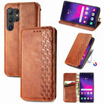 Custodia per telefono in pelle magnetica pressata a griglia cubica, For Samsung Galaxy S25 Ultra 5G, For Samsung Galaxy M55, For Samsung Galaxy A25 5G