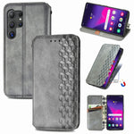 Custodia per telefono in pelle magnetica pressata a griglia cubica, For Samsung Galaxy S25 Ultra 5G, For Samsung Galaxy M55, For Samsung Galaxy A25 5G