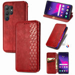 Custodia per telefono in pelle magnetica pressata a griglia cubica, For Samsung Galaxy S25 Ultra 5G, For Samsung Galaxy M55, For Samsung Galaxy A25 5G