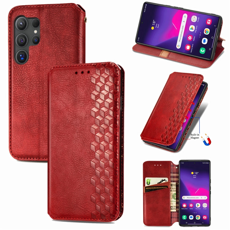 Custodia per telefono in pelle magnetica pressata a griglia cubica, For Samsung Galaxy S25 Ultra 5G, For Samsung Galaxy M55, For Samsung Galaxy A25 5G