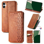 Custodia per telefono in pelle magnetica pressata a griglia cubica, For Samsung Galaxy S25 Ultra 5G, For Samsung Galaxy M55, For Samsung Galaxy A25 5G