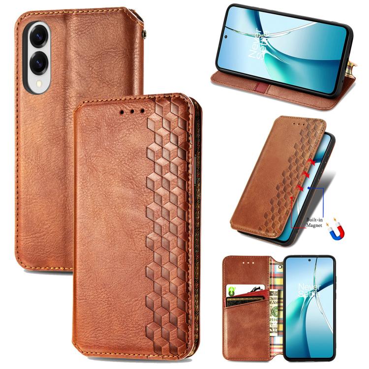 Custodia per telefono in pelle magnetica pressata a griglia cubica, For Samsung Galaxy A57 5G, For Samsung Galaxy A37 5G, For Samsung Galaxy S25 Edge 5G, For Samsung Galaxy A56 5G