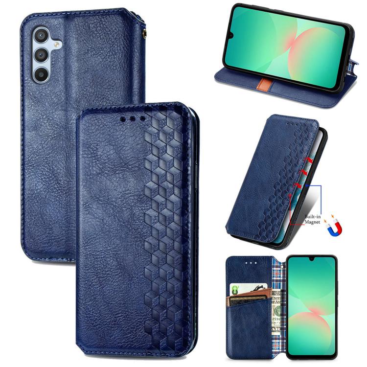 Custodia per telefono in pelle magnetica pressata a griglia cubica, For Samsung Galaxy A26 5G, For Samsung Galaxy A36 5G, For Samsung Galaxy S25 5G, For Samsung Galaxy S25+ 5G