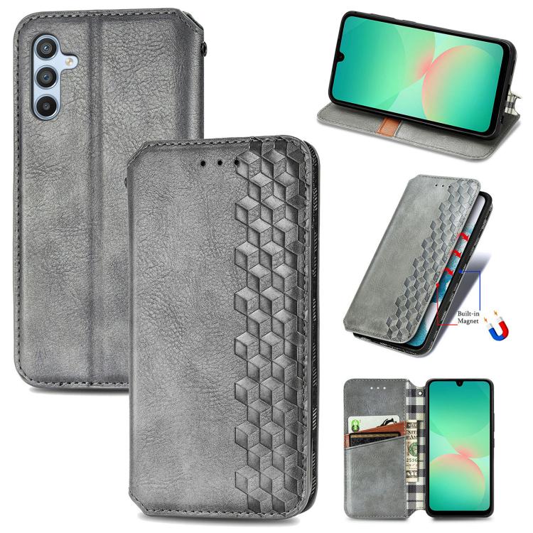 Custodia per telefono in pelle magnetica pressata a griglia cubica, For Samsung Galaxy A26 5G, For Samsung Galaxy A36 5G, For Samsung Galaxy S25 5G, For Samsung Galaxy S25+ 5G