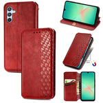 Custodia per telefono in pelle magnetica pressata a griglia cubica, For Samsung Galaxy A26 5G, For Samsung Galaxy A36 5G, For Samsung Galaxy S25 5G, For Samsung Galaxy S25+ 5G