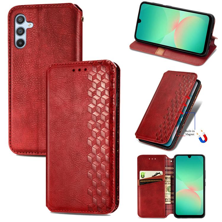 Custodia per telefono in pelle magnetica pressata a griglia cubica, For Samsung Galaxy A26 5G, For Samsung Galaxy A36 5G, For Samsung Galaxy S25 5G, For Samsung Galaxy S25+ 5G