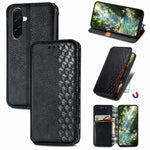 Custodia per telefono in pelle magnetica pressata a griglia cubica, For Samsung Galaxy A57 5G, For Samsung Galaxy A37 5G, For Samsung Galaxy S25 Edge 5G, For Samsung Galaxy A56 5G