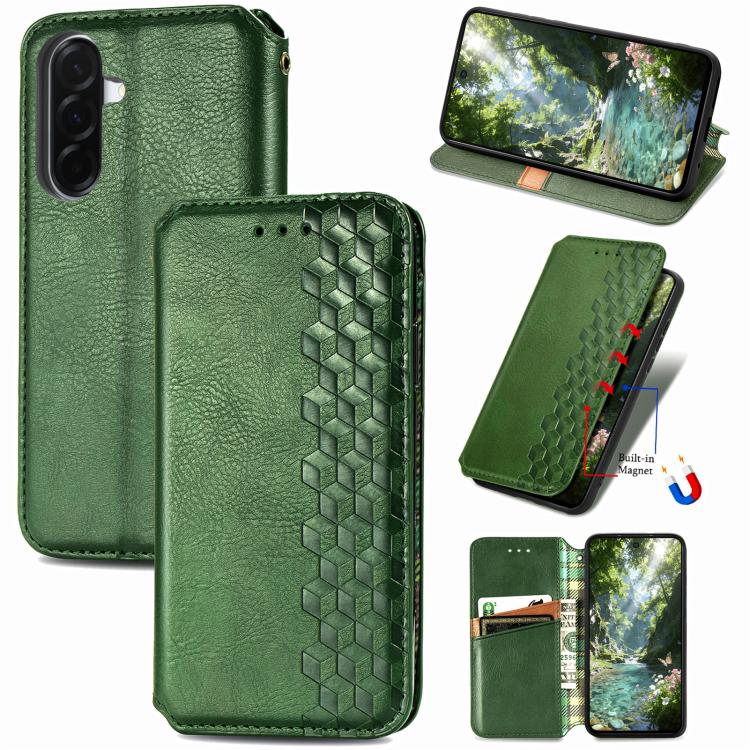 Custodia per telefono in pelle magnetica pressata a griglia cubica, For Samsung Galaxy A57 5G, For Samsung Galaxy A37 5G, For Samsung Galaxy S25 Edge 5G, For Samsung Galaxy A56 5G