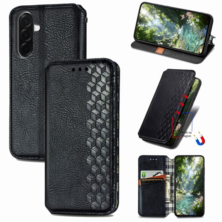 Custodia per telefono in pelle magnetica pressata a griglia cubica, For Samsung Galaxy A57 5G, For Samsung Galaxy A37 5G, For Samsung Galaxy S25 Edge 5G, For Samsung Galaxy A56 5G