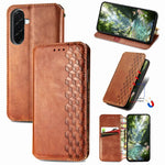 Custodia per telefono in pelle magnetica pressata a griglia cubica, For Samsung Galaxy A57 5G, For Samsung Galaxy A37 5G, For Samsung Galaxy S25 Edge 5G, For Samsung Galaxy A56 5G