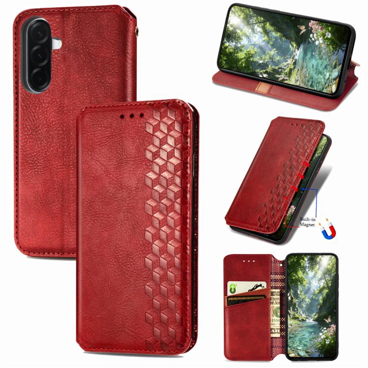 Custodia per telefono in pelle magnetica pressata a griglia cubica, For Samsung Galaxy A57 5G, For Samsung Galaxy A37 5G, For Samsung Galaxy S25 Edge 5G, For Samsung Galaxy A56 5G