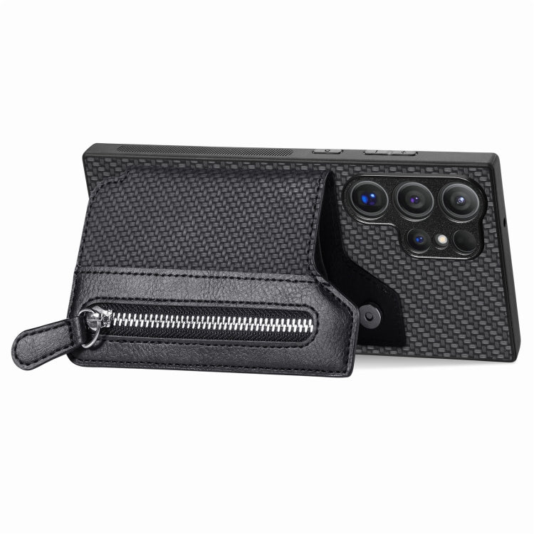 Custodia per telefono a portafoglio con cerniera orizzontale in fibra di carbonio, For Samsung Galaxy S24 Ultra 5G, For Samsung Galaxy S24+ 5G, For Samsung Galaxy S23 FE 5G