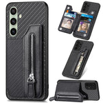 Custodia per telefono a portafoglio con cerniera orizzontale in fibra di carbonio, For Samsung Galaxy A36, For Samsung Galaxy S25 5G, For Samsung Galaxy S25+ 5G, For Samsung Galaxy S25 Ultra 5G