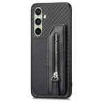 Custodia per telefono a portafoglio con cerniera orizzontale in fibra di carbonio, For Samsung Galaxy A36, For Samsung Galaxy S25 5G, For Samsung Galaxy S25+ 5G, For Samsung Galaxy S25 Ultra 5G