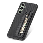 Custodia per telefono a portafoglio con cerniera orizzontale in fibra di carbonio, For Samsung Galaxy A36, For Samsung Galaxy S25 5G, For Samsung Galaxy S25+ 5G, For Samsung Galaxy S25 Ultra 5G