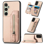 Custodia per telefono a portafoglio con cerniera orizzontale in fibra di carbonio, For Samsung Galaxy A36, For Samsung Galaxy S25 5G, For Samsung Galaxy S25+ 5G, For Samsung Galaxy S25 Ultra 5G