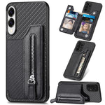Custodia per telefono a portafoglio con cerniera orizzontale in fibra di carbonio, For Samsung Galaxy A57 5G, For Samsung Galaxy A37 5G, For Samsung Galaxy S25 Edge 5G, For Samsung Galaxy A56 5G