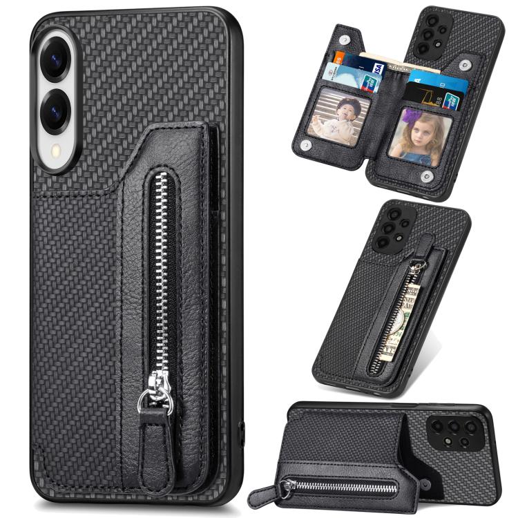 Custodia per telefono a portafoglio con cerniera orizzontale in fibra di carbonio, For Samsung Galaxy A57 5G, For Samsung Galaxy A37 5G, For Samsung Galaxy S25 Edge 5G, For Samsung Galaxy A56 5G