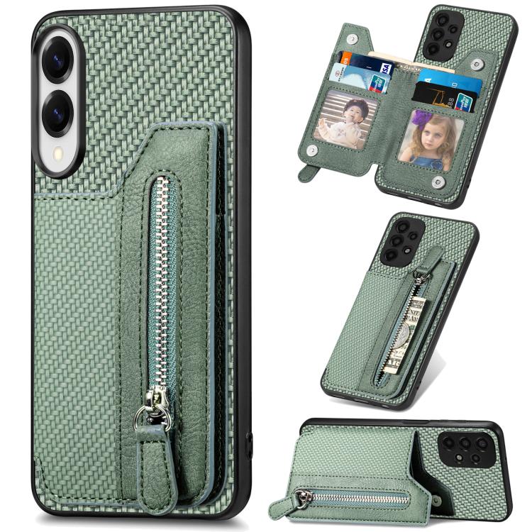 Custodia per telefono a portafoglio con cerniera orizzontale in fibra di carbonio, For Samsung Galaxy A57 5G, For Samsung Galaxy A37 5G, For Samsung Galaxy S25 Edge 5G, For Samsung Galaxy A56 5G