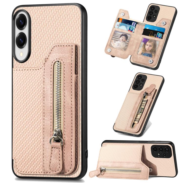 Custodia per telefono a portafoglio con cerniera orizzontale in fibra di carbonio, For Samsung Galaxy A57 5G, For Samsung Galaxy A37 5G, For Samsung Galaxy S25 Edge 5G, For Samsung Galaxy A56 5G