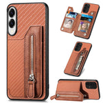 Custodia per telefono a portafoglio con cerniera orizzontale in fibra di carbonio, For Samsung Galaxy A57 5G, For Samsung Galaxy A37 5G, For Samsung Galaxy S25 Edge 5G, For Samsung Galaxy A56 5G